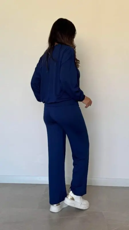 Women's Long Sleeve Bicycle Collar Viscose Two Thread Blouse and Pants Set - 4