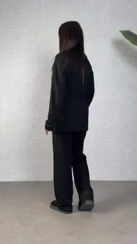 Women's Long Sleeve Bicycle Collar Waistband Viscose Two Thread Blouse and Pants Set - 4