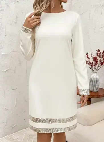 Women's Long Sleeve Bike Collar Mini Imported Crepe Dress - BÜYÜKBEDENIZ (1)