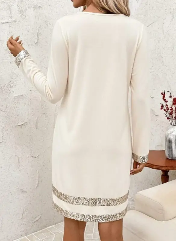 Women's Long Sleeve Bike Collar Mini Imported Crepe Dress - 3