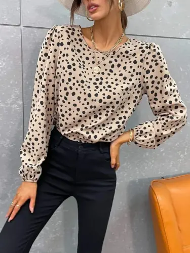 Women's Long Sleeve Bike Collar Patterned Blouse - 1