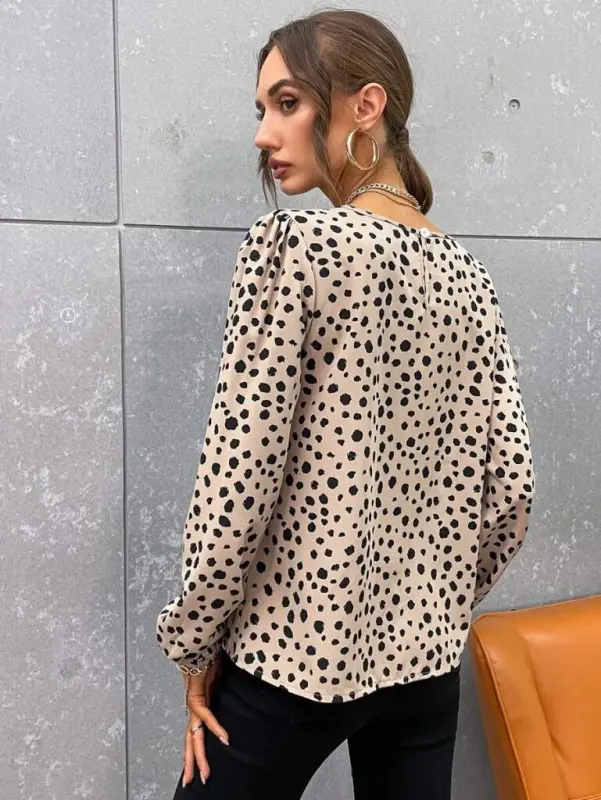 Women's Long Sleeve Bike Collar Patterned Blouse - 6