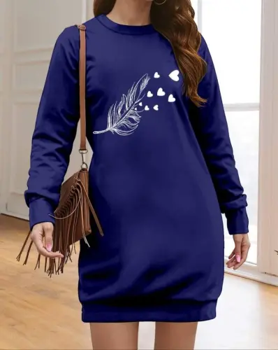 Women's Long Sleeve Bike Collar Patterned Viscose Two Thread Dress - BÜYÜKBEDENIZ (1)