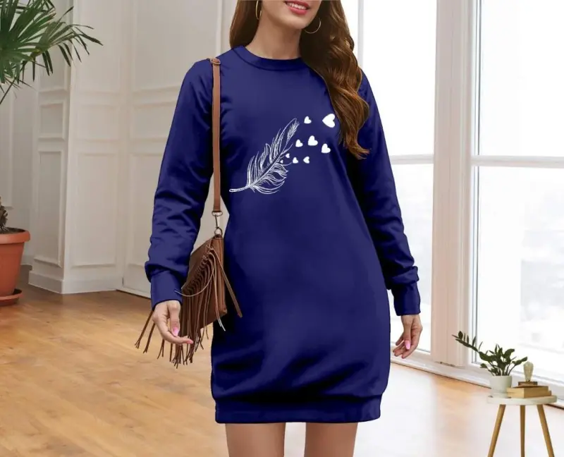 Women's Long Sleeve Bike Collar Patterned Viscose Two Thread Dress - 3