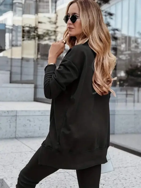 Women's Long Sleeve Bike Collar Ribbed Viscose Two Thread And Leggings Pants Set - 4