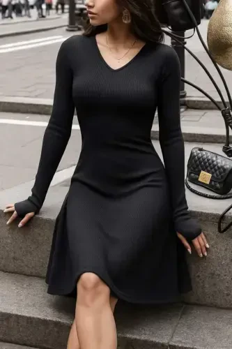 Women's Long Sleeve Bike Collar Short Cachemire Dress - 3