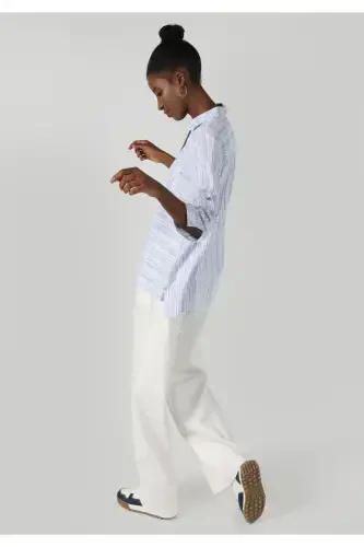 Women's Long Sleeve Blue Striped Regular Fit Shirt - 1