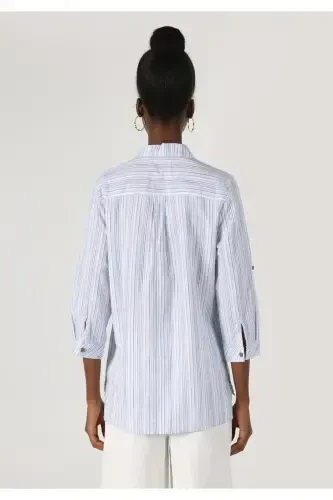 Women's Long Sleeve Blue Striped Regular Fit Shirt - COLIN’S (1)