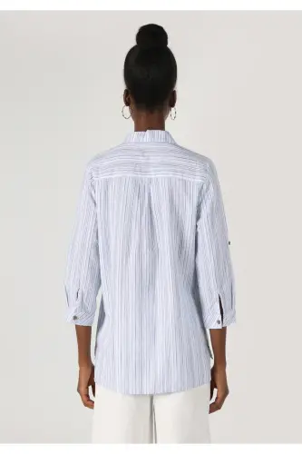 Women's Long Sleeve Blue Striped Regular Fit Shirt - COLIN'S (1)