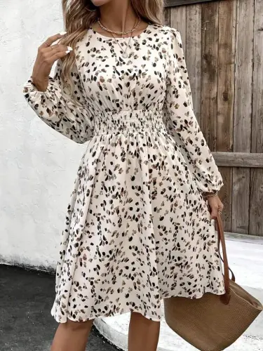 Women's Long Sleeve Boat Neck Elastic Waist Midi Supplex Dress - 2