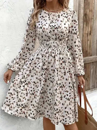 Women's Long Sleeve Boat Neck Elastic Waist Midi Supplex Dress - 5