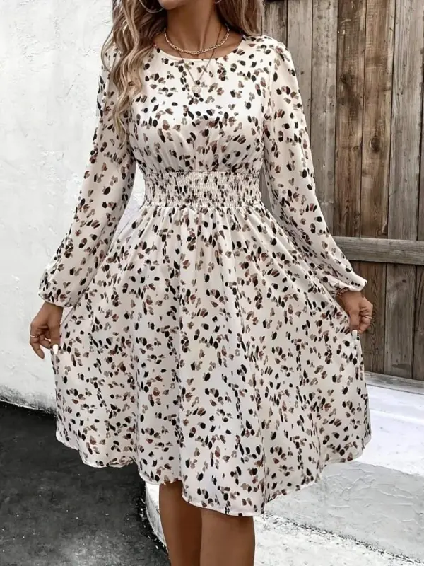 Women's Long Sleeve Boat Neck Elastic Waist Midi Supplex Dress - 3