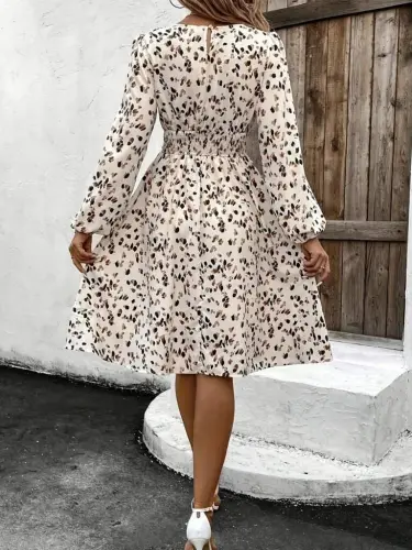 Women's Long Sleeve Boat Neck Elastic Waist Midi Supplex Dress - 5