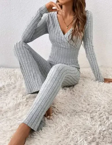 Women's Long Sleeve Brushed Rib Knitwear Set - 1