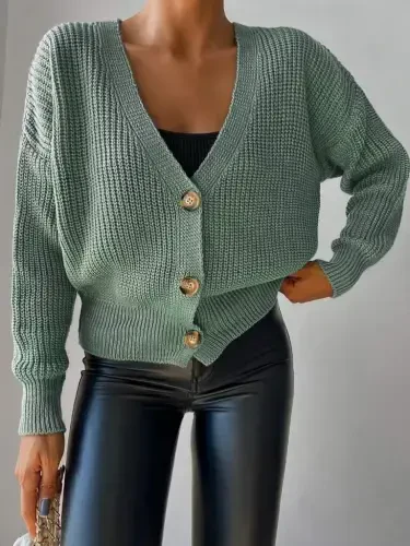 Women's Long Sleeve Button Detail Knit Blouse - 1