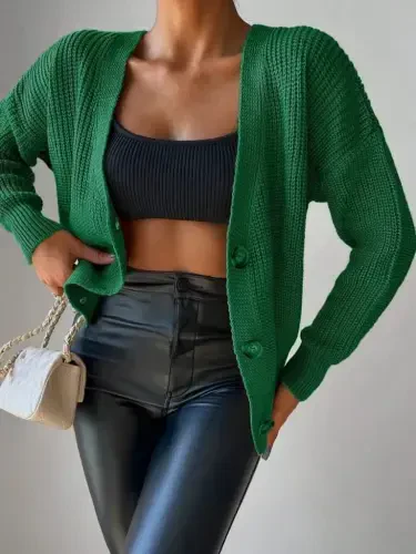 Women's Long Sleeve Button Detail Knit Cardigan - BÜYÜKBEDENIZ (1)