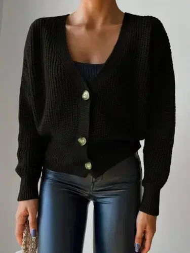 Women's Long Sleeve Button Detail Knitted Cardigan - 2