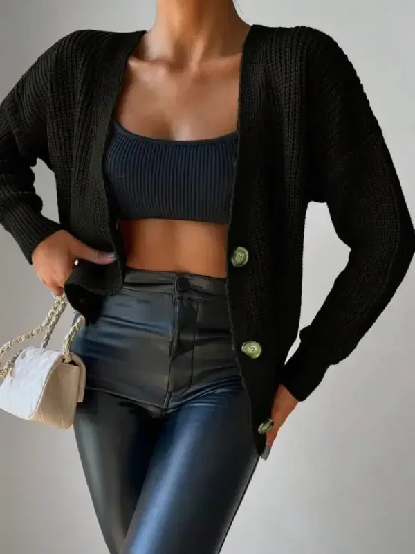 Women's Long Sleeve Button Detail Knitted Cardigan - 4