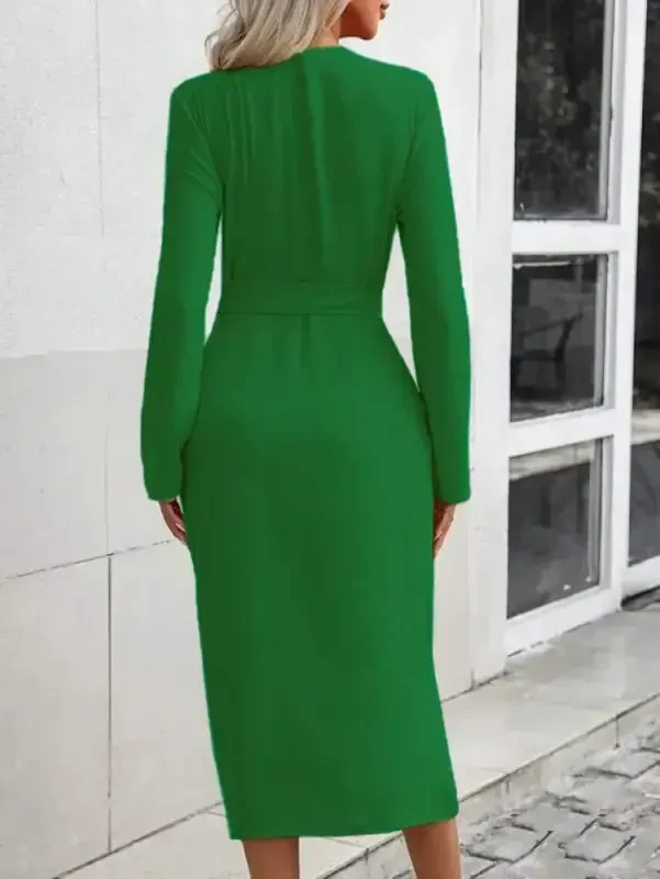 Women's Long Sleeve Button-Down Belted Aerobin Midi Dress - 3