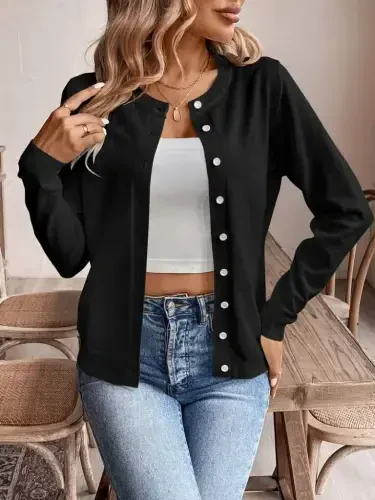 Women's Long Sleeve Button-Down Knit Cardigan - 1