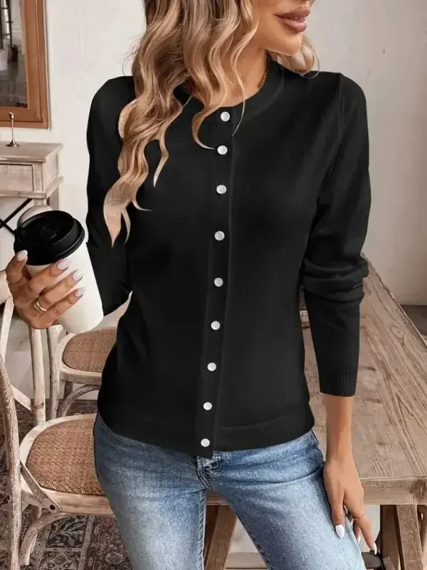 Women's Long Sleeve Button-Down Knit Cardigan - 2
