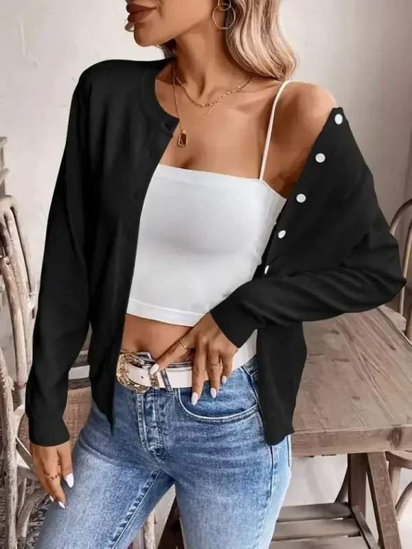 Women's Long Sleeve Button-Down Knit Cardigan - 3