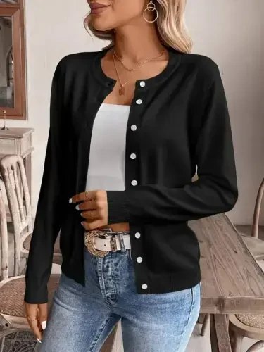 Women's Long Sleeve Button-Down Knit Cardigan - 4