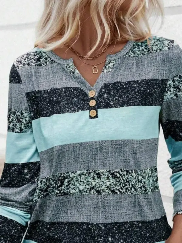 Women's Long Sleeve Button-Down Striped Patterned Supima Blouse - 2