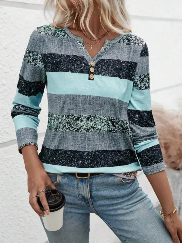 Women's Long Sleeve Button-Down Striped Patterned Supima Blouse - 3