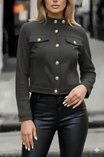 Women's Long Sleeve Button Front Suede Cropped Jacket - 1