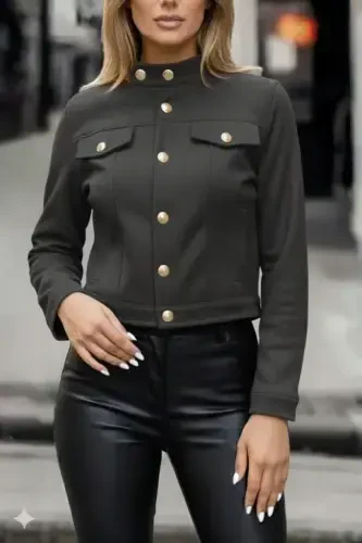 Women's Long Sleeve Button Front Suede Cropped Jacket - 3