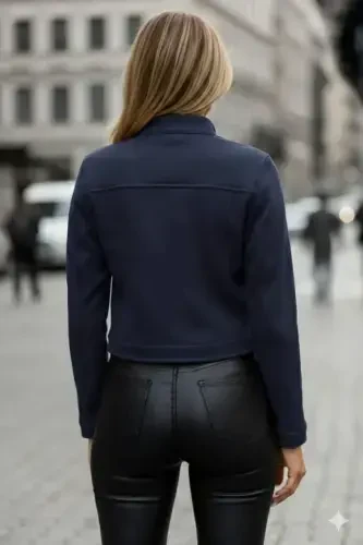 Women's Long Sleeve Button-Front Suede Cropped Jacket - BÜYÜKBEDENIZ (1)