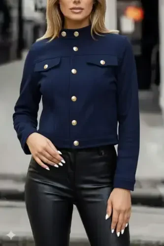 Women's Long Sleeve Button-Front Suede Cropped Jacket - 3