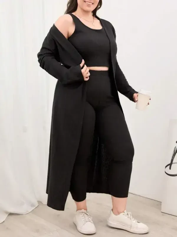 Women's Long Sleeve Cardigan Tank Top and Tracksuit Wool Viscose Three Piece Set - 1
