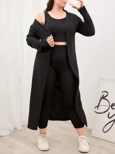 Women's Long Sleeve Cardigan Tank Top and Tracksuit Wool Viscose Three Piece Set - BÜYÜKBEDENIZ (1)