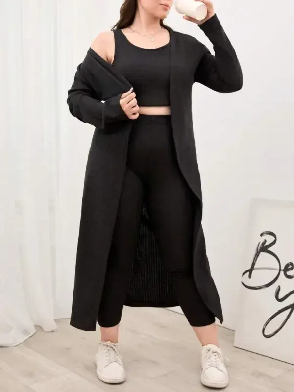 Women's Long Sleeve Cardigan Tank Top and Tracksuit Wool Viscose Three Piece Set - 2