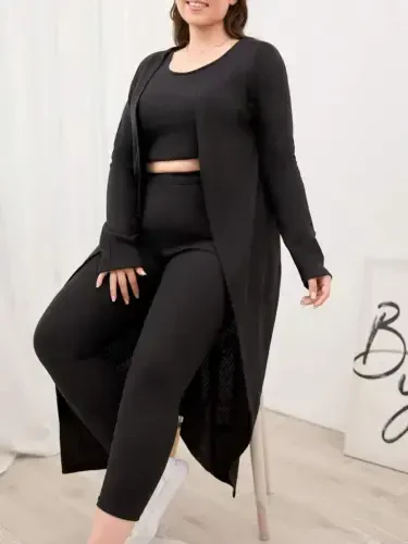 Women's Long Sleeve Cardigan Tank Top and Tracksuit Wool Viscose Three Piece Set - 3