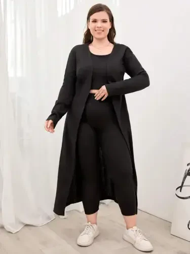 Women's Long Sleeve Cardigan Tank Top and Tracksuit Wool Viscose Three Piece Set - 5