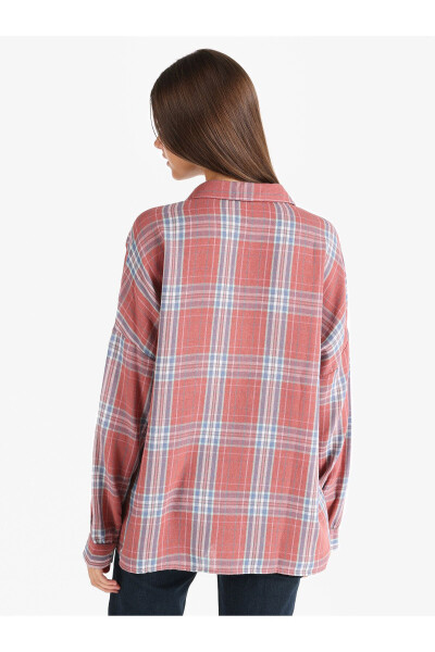 Women's long sleeve, checkered orange, regular fit shirt. - 2