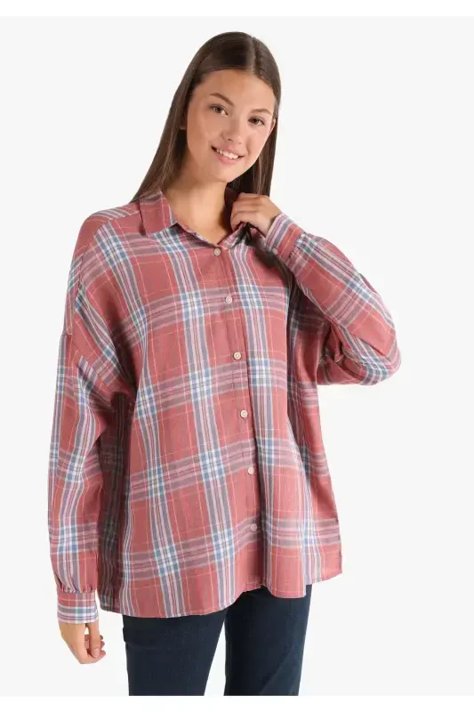 Women's long sleeve, checkered orange, regular fit shirt. - COLIN’S