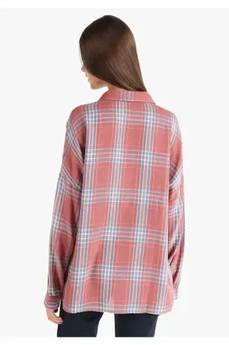 Women's long sleeve, checkered orange, regular fit shirt. - COLIN’S (1)