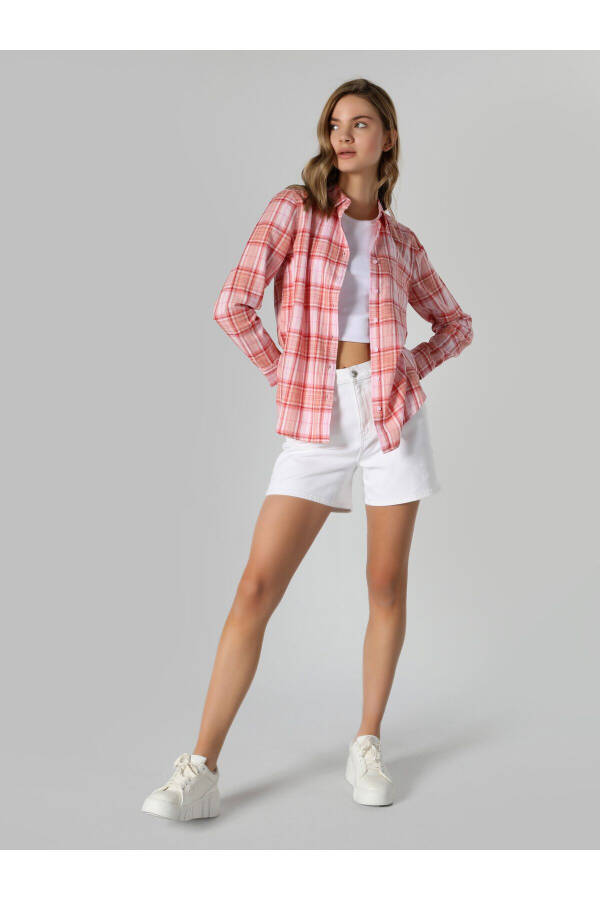 Women's long sleeve, checkered, pink, regular fit shirt. Cl1061880 - 3