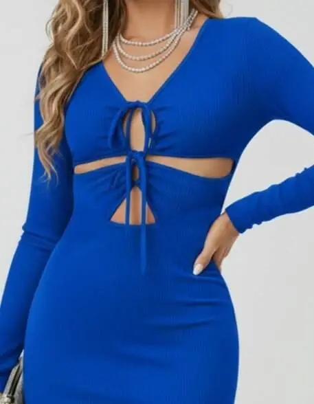 Women's Long Sleeve Chest And Belly Decollete Detail Sandy Midi Dress - 2