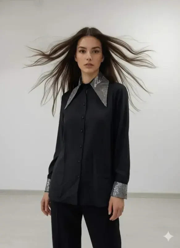 Women's Long Sleeve Collar And Cuff Detail Shirt - BÜYÜKBEDENIZ