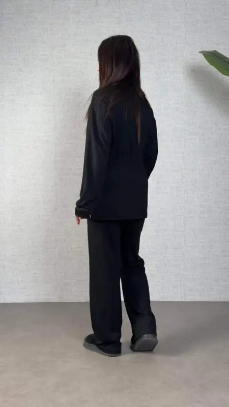 Women's Long Sleeve Collar And Gather Detail Tunic And Pants Set - 2