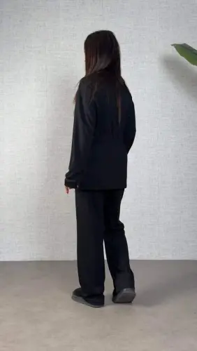 Women's Long Sleeve Collar And Gather Detail Tunic And Pants Set - 2