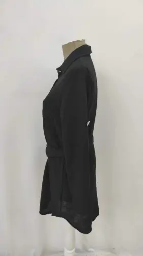 Women's Long Sleeve Collar Button-Down Belted Mini Imported Linen Dress - 7