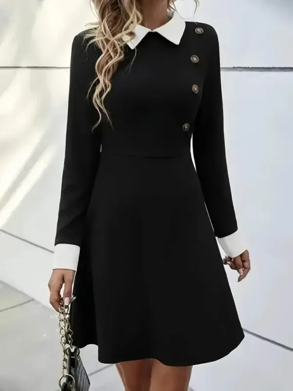 Women's Long Sleeve Collar Buttoned Short Modal Mini Dress - 3