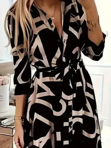 Women's Long Sleeve Collar Front Buttoned Long Supima Dress - BÜYÜKBEDENIZ (1)