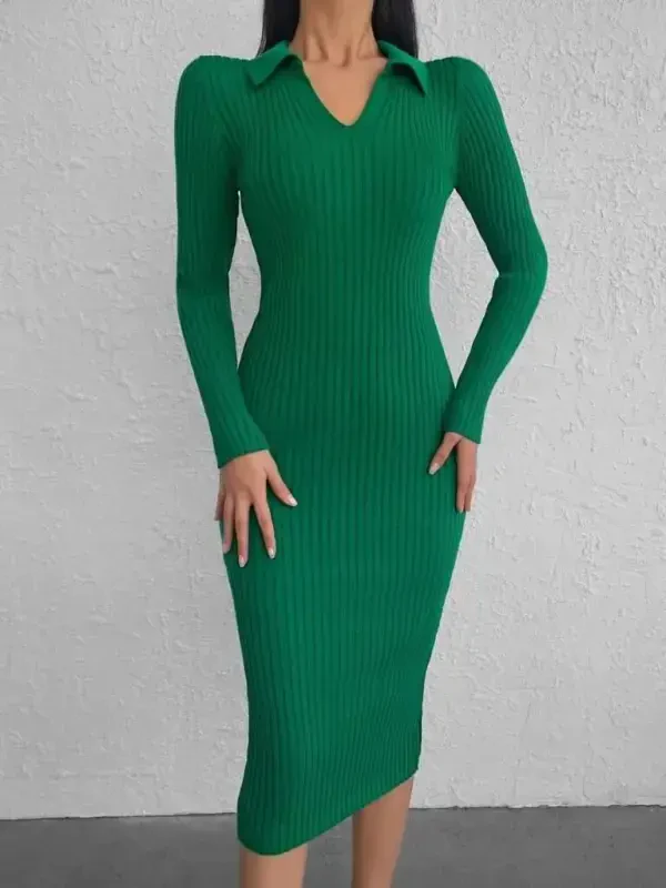 Women's Long Sleeve Collar Knit Dress - BÜYÜKBEDENIZ